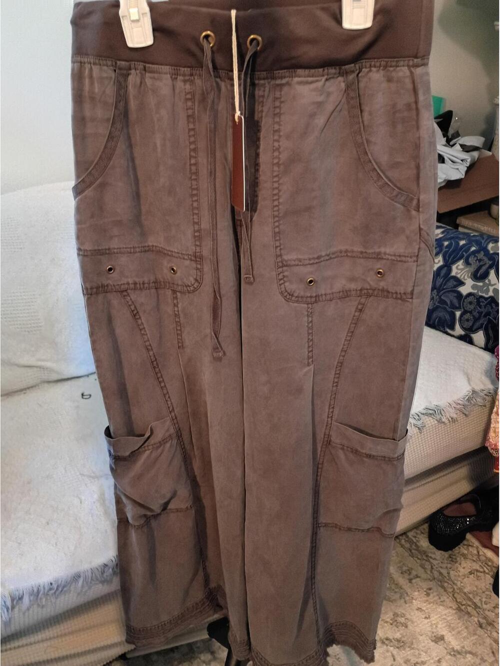 XCVI Brown Cargo Utility Pants with Drawstring Waist
